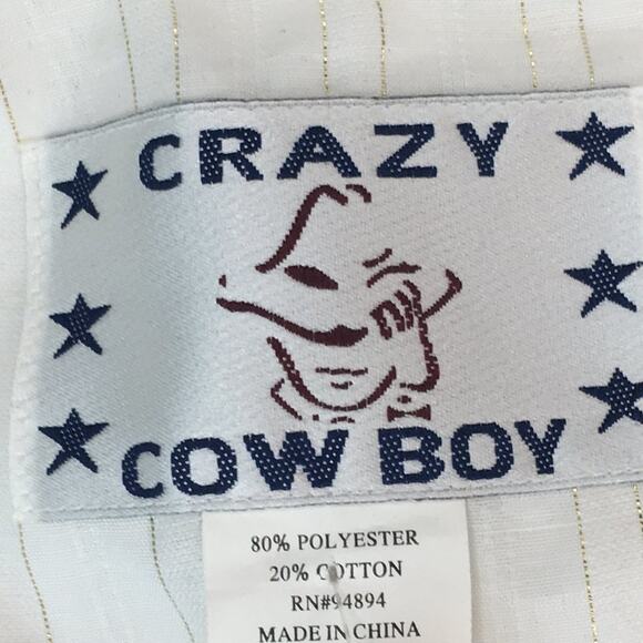 Crazy Cowboy Long-Sleeve White Snap Button Shirt with Gold Stripes Size L - Picture 6 of 14